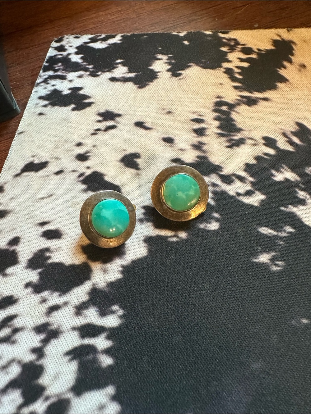 Turquoise Stone Round Button Earrings - Unbranded